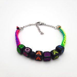 Go Away Satin Neon Saying Quote Beaded Chain Bracelet Handmade Jewelry
